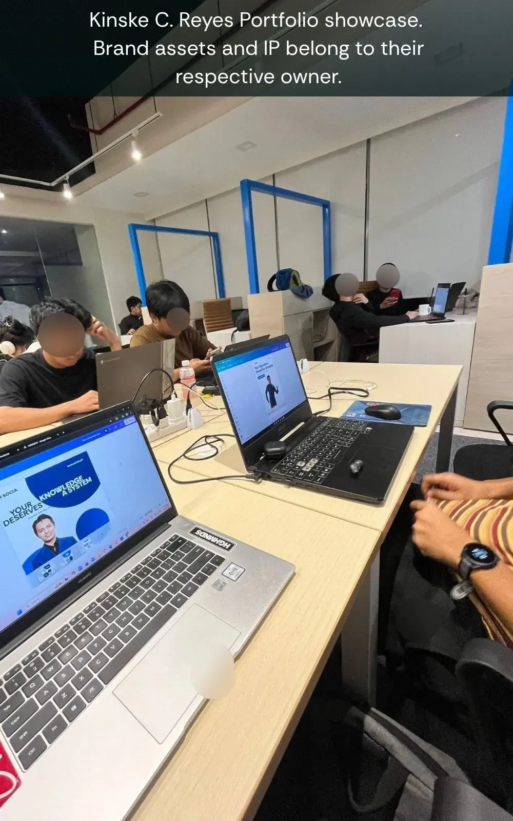 SOCIA internship workspace with a laptop and meeting-room setup